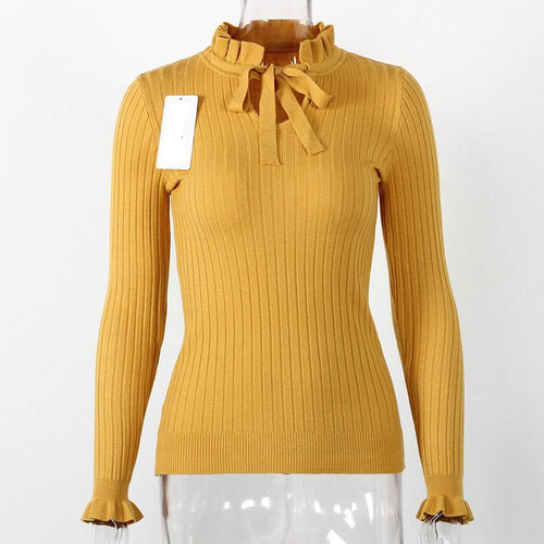 Load image into Gallery viewer, Lace Up Knitted Sweater Long Sleeve Sweater-women-wanahavit-Yellow-One Size-wanahavit
