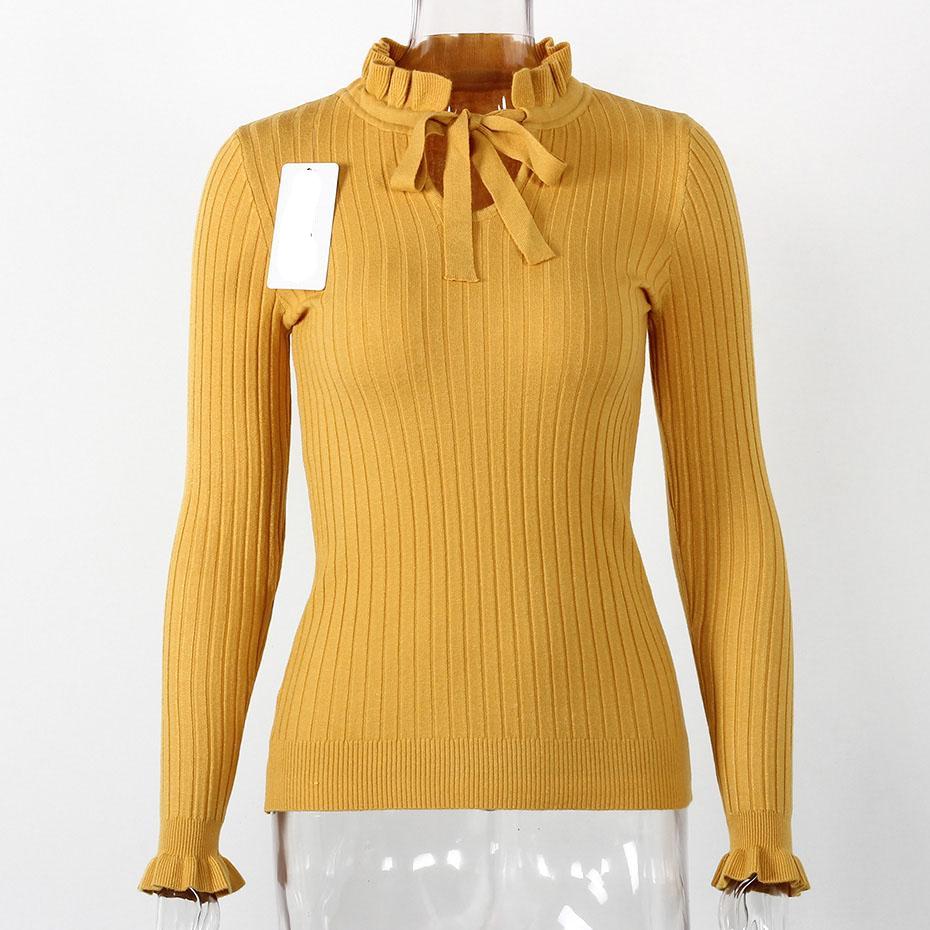 Lace Up Knitted Sweater Long Sleeve Sweater-women-wanahavit-Yellow-One Size-wanahavit