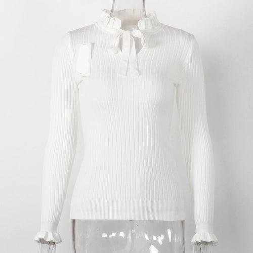 Load image into Gallery viewer, Lace Up Knitted Sweater Long Sleeve Sweater-women-wanahavit-White-One Size-wanahavit
