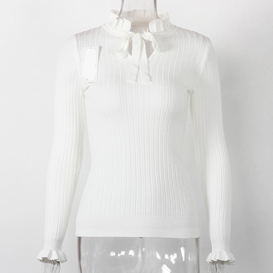 Lace Up Knitted Sweater Long Sleeve Sweater-women-wanahavit-White-One Size-wanahavit