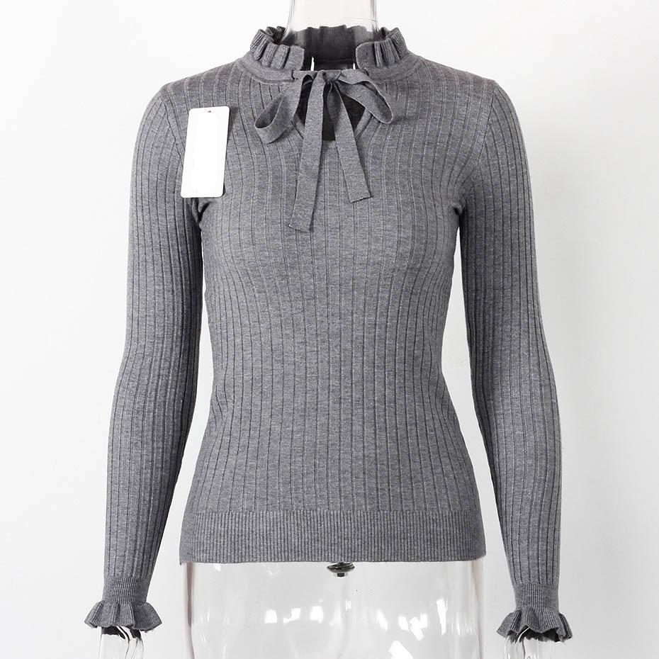 Lace Up Knitted Sweater Long Sleeve Sweater-women-wanahavit-Gray-One Size-wanahavit