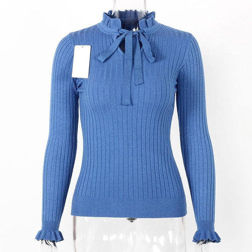 Load image into Gallery viewer, Lace Up Knitted Sweater Long Sleeve Sweater-women-wanahavit-Dark blue-One Size-wanahavit
