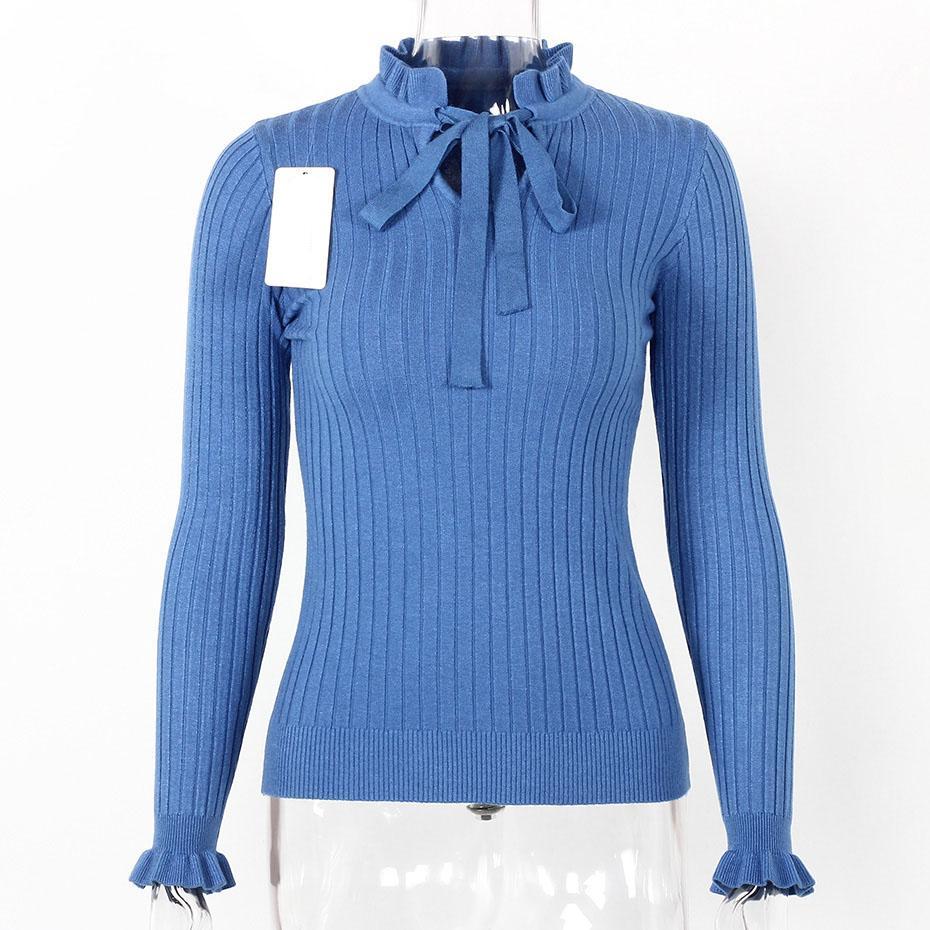 Lace Up Knitted Sweater Long Sleeve Sweater-women-wanahavit-Dark blue-One Size-wanahavit
