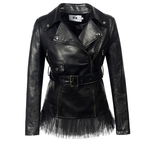 Load image into Gallery viewer, Gothic Biker Lace Faux leather PU Jacket-women-wanahavit-Black-L-wanahavit
