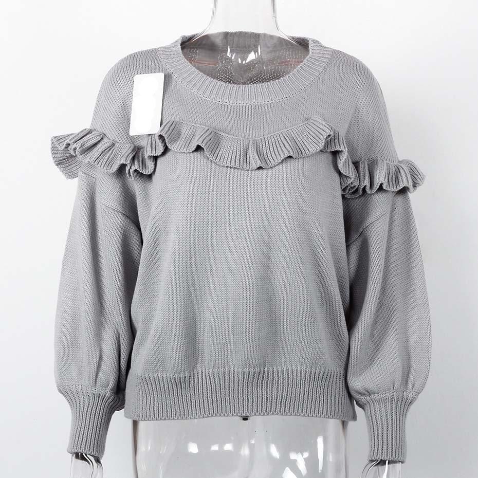 Loose Ruffles Lantern Long Sleeve Sweater-women-wanahavit-Gray-One Size-wanahavit