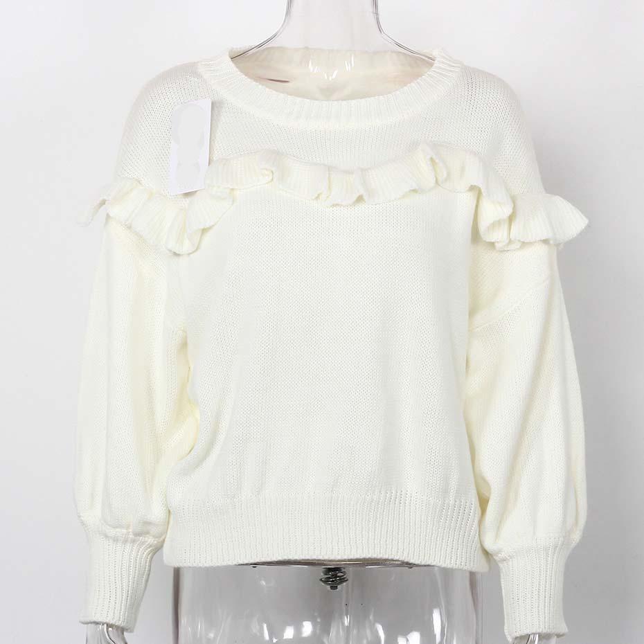 Loose Ruffles Lantern Long Sleeve Sweater-women-wanahavit-White-One Size-wanahavit