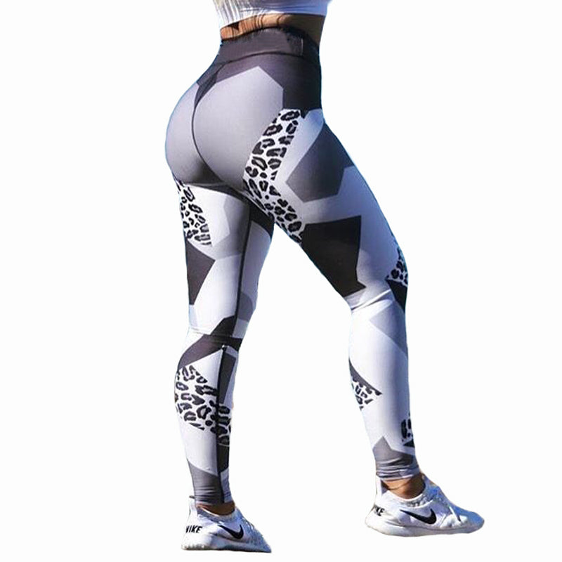 Geometric Leopard Workout Elastic Leggings-women fitness-wanahavit-Gray-S-wanahavit