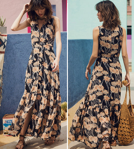 Bohemian Floral Print Long Beach Dress-women-wanahavit-Multi-S-wanahavit