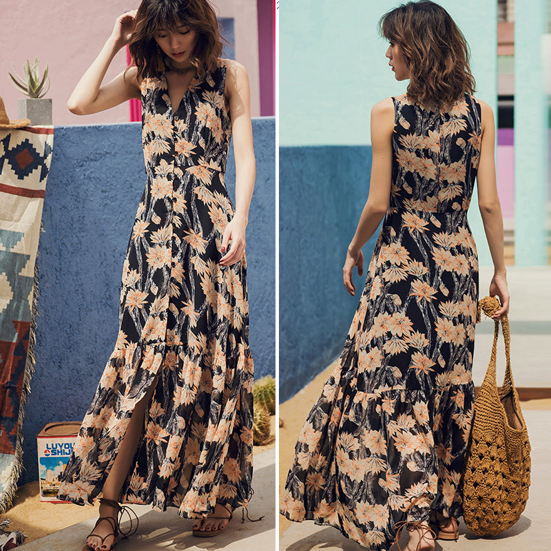 Bohemian Floral Print Long Beach Dress-women-wanahavit-Multi-S-wanahavit