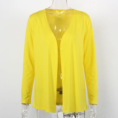 Load image into Gallery viewer, Solid Slim Cotton Long Sleeve Cardigan-women-wanahavit-Yellow-L-wanahavit
