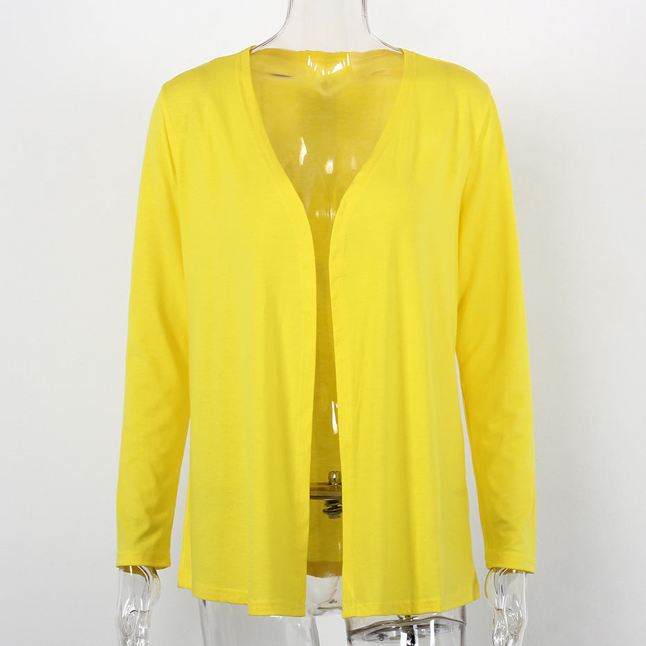 Solid Slim Cotton Long Sleeve Cardigan-women-wanahavit-Yellow-L-wanahavit