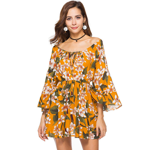 Load image into Gallery viewer, Sunflower Printed Bohemian Summer Dress-women-wanahavit-Orange-XXL-wanahavit
