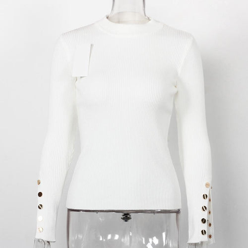Load image into Gallery viewer, Buttoned Slit Long Sleeve Sweater-women-wanahavit-White-One Size-wanahavit
