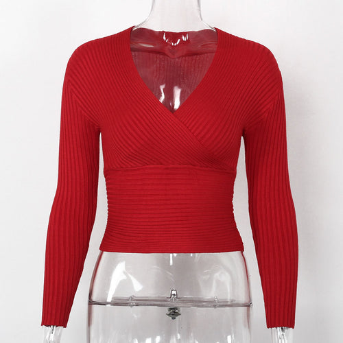 Load image into Gallery viewer, V-Neck Slim Fit Off Shoulder Long Sleeve Shirt-women-wanahavit-Red-One Size-wanahavit
