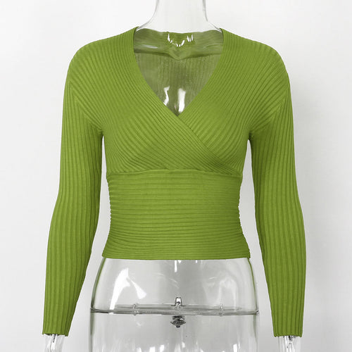 Load image into Gallery viewer, V-Neck Slim Fit Off Shoulder Long Sleeve Shirt-women-wanahavit-Light green-One Size-wanahavit
