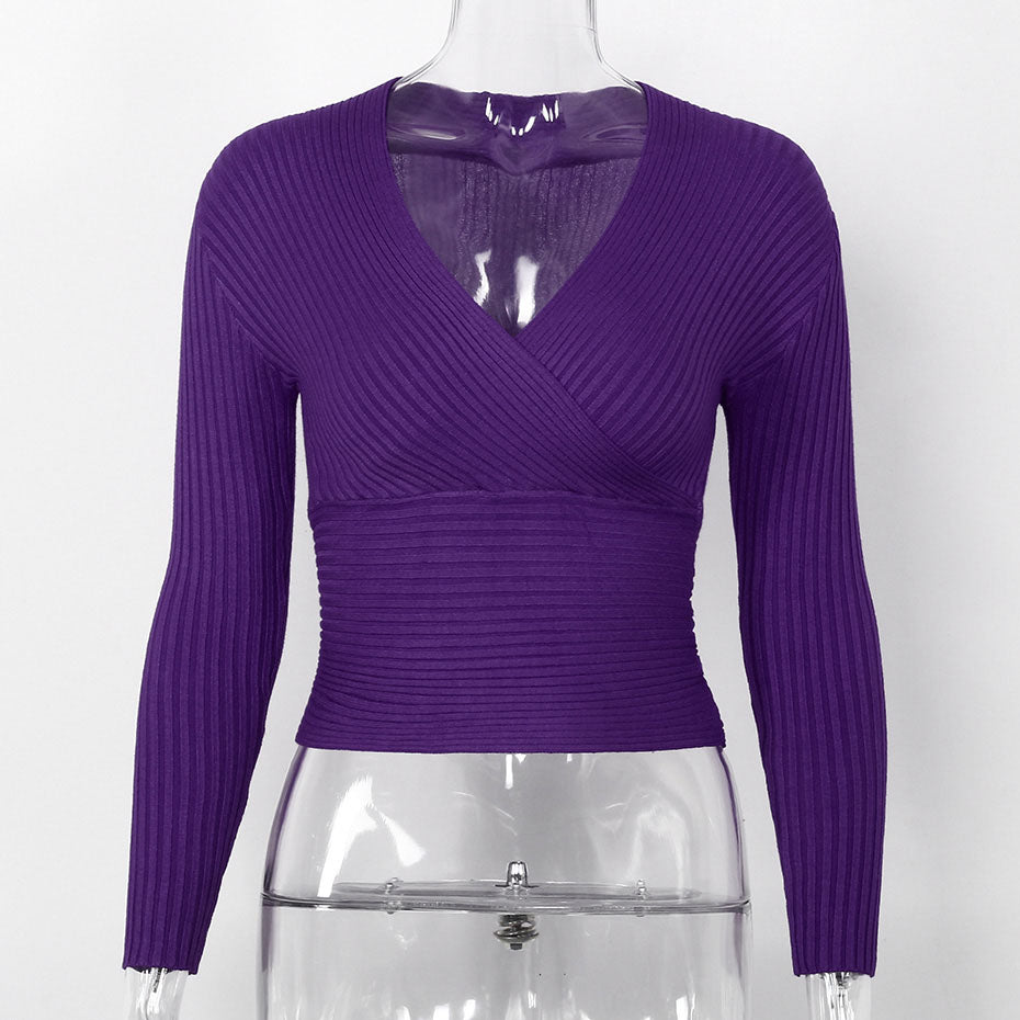 V-Neck Slim Fit Off Shoulder Long Sleeve Shirt-women-wanahavit-Purple-One Size-wanahavit