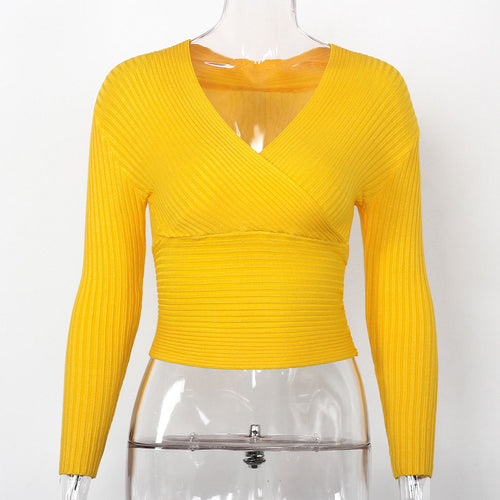 Load image into Gallery viewer, V-Neck Slim Fit Off Shoulder Long Sleeve Shirt-women-wanahavit-Yellow-One Size-wanahavit
