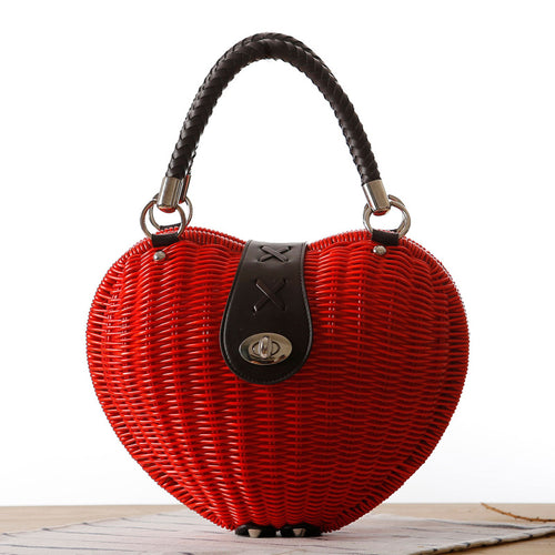 Load image into Gallery viewer, Designer Heart Shape Luxury Handmade Rattan Handbag-women-wanahavit-Red-wanahavit
