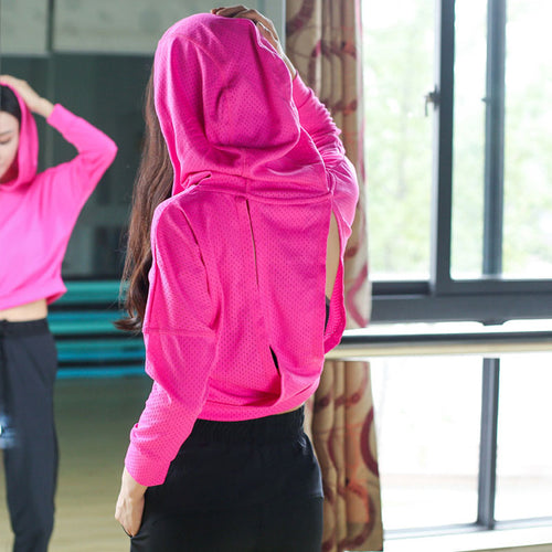 Load image into Gallery viewer, Breathable Backless Patched Hooded Long Sleeve-women fitness-wanahavit-Rose Red-S-wanahavit
