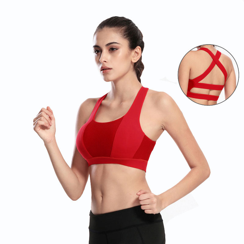 Cross & Parallel Strap Shockproof Padded Sports Bra-women fitness-wanahavit-Red-L-wanahavit