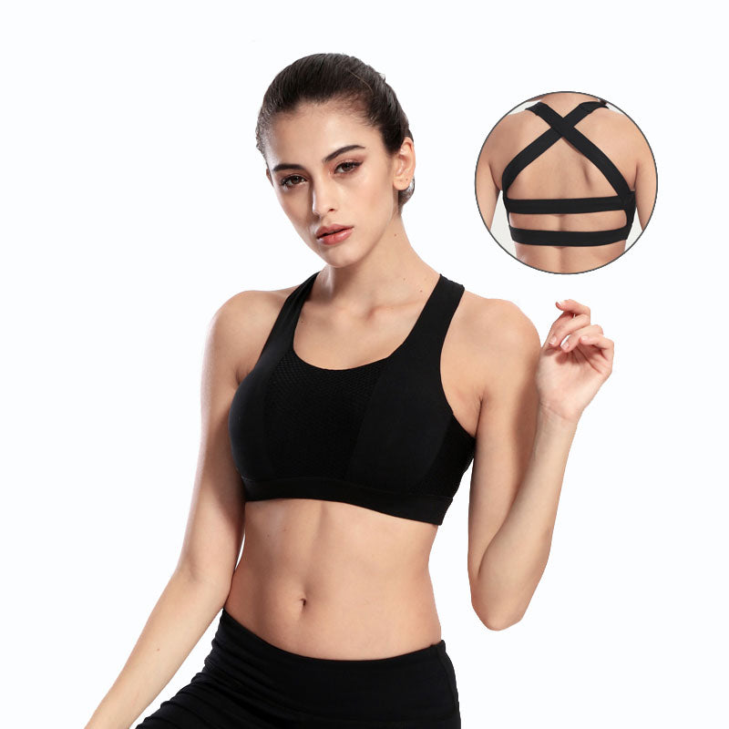 Cross & Parallel Strap Shockproof Padded Sports Bra-women fitness-wanahavit-Black-L-wanahavit