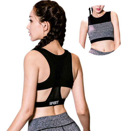 Load image into Gallery viewer, Color Accent Full Mesh Covered Back Sports Bra-women fitness-wanahavit-Gray-S-wanahavit
