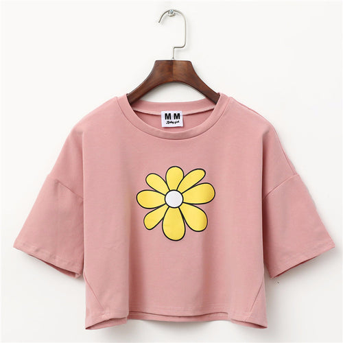 Load image into Gallery viewer, Floral Print Harajuku Style Crop Top Shirt-women-wanahavit-Pink-One Size-wanahavit
