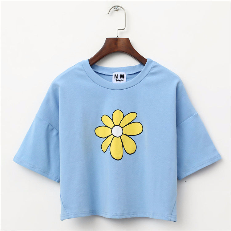 Floral Print Harajuku Style Crop Top Shirt-women-wanahavit-Blue-One Size-wanahavit