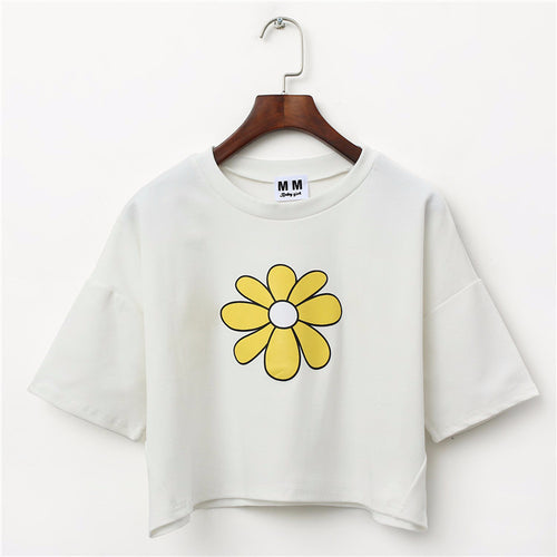 Load image into Gallery viewer, Floral Print Harajuku Style Crop Top Shirt-women-wanahavit-White-One Size-wanahavit

