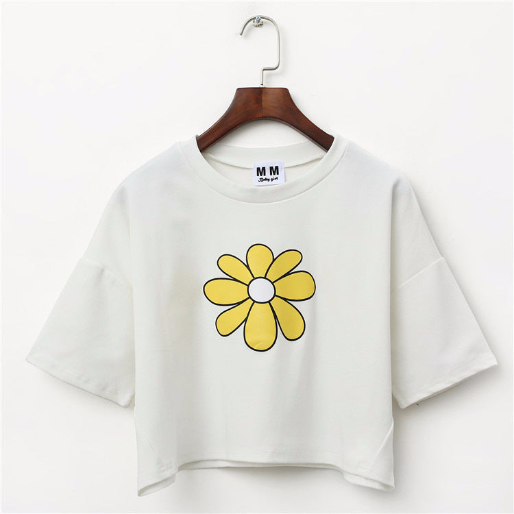 Floral Print Harajuku Style Crop Top Shirt-women-wanahavit-White-One Size-wanahavit