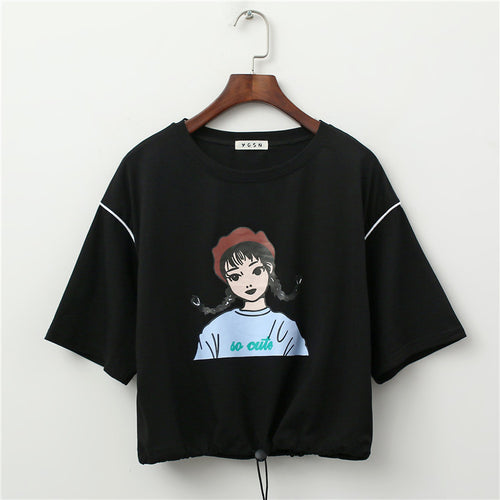 So Cute Print Harajuku Style Crop Top Loose Shirt for women - wanahavit