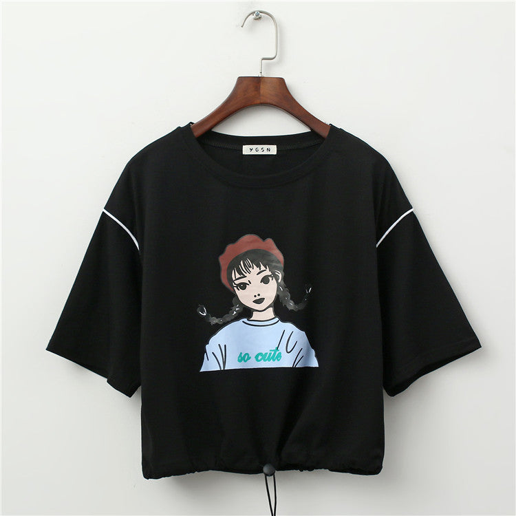 So Cute Print Harajuku Style Crop Top Loose Shirt-women-wanahavit-Black-One Size-wanahavit