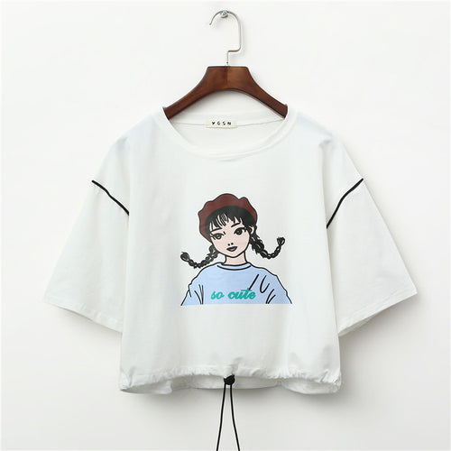 Load image into Gallery viewer, So Cute Print Harajuku Style Crop Top Loose Shirt-women-wanahavit-White-One Size-wanahavit
