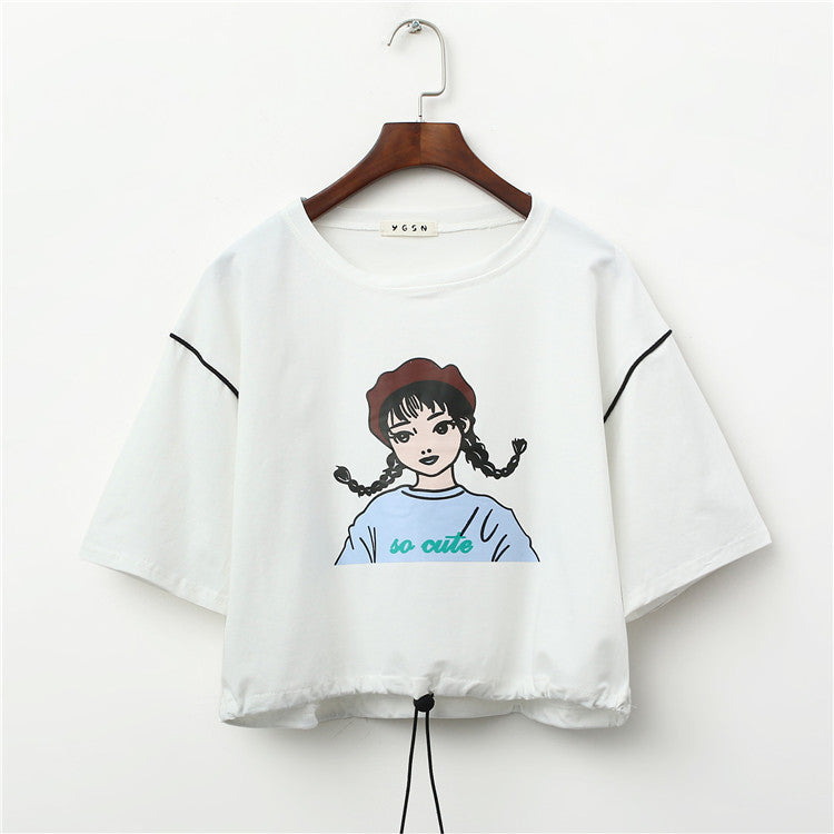 So Cute Print Harajuku Style Crop Top Loose Shirt-women-wanahavit-White-One Size-wanahavit