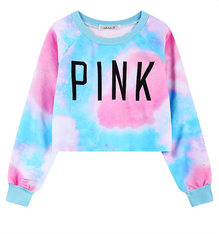 Pink Print Harajuku Style Crop Top Long Sleeve-women-wanahavit-Blue-One Size-wanahavit