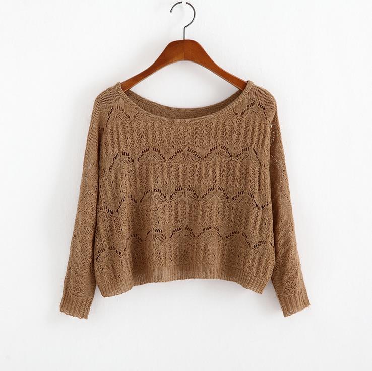 Hollow Out Knitted Long Sleeve Sweatshirt-women-wanahavit-Brown-One Size-wanahavit