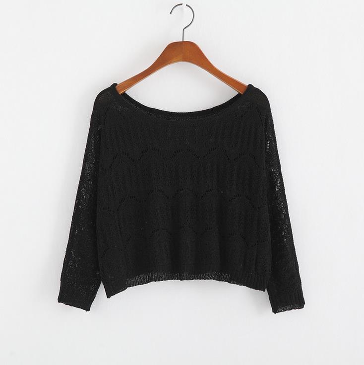 Hollow Out Knitted Long Sleeve Sweatshirt-women-wanahavit-Black-One Size-wanahavit