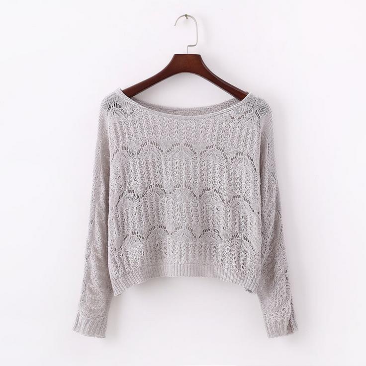 Hollow Out Knitted Long Sleeve Sweatshirt for women - wanahavit