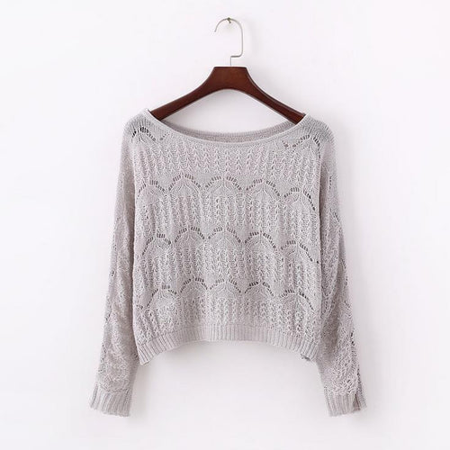 Load image into Gallery viewer, Hollow Out Knitted Long Sleeve Sweatshirt-women-wanahavit-Gray-One Size-wanahavit
