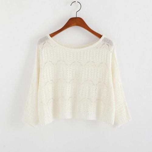 Load image into Gallery viewer, Hollow Out Knitted Long Sleeve Sweatshirt-women-wanahavit-White-One Size-wanahavit
