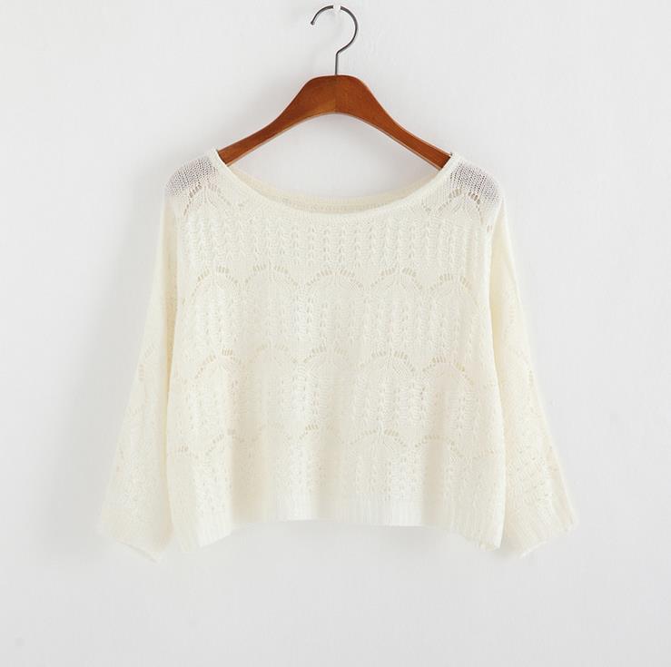 Hollow Out Knitted Long Sleeve Sweatshirt-women-wanahavit-White-One Size-wanahavit