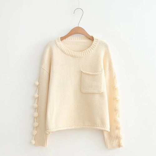 Load image into Gallery viewer, Casual Pocketed Tassel Knitted Sweater-women-wanahavit-Beige-One Size-wanahavit
