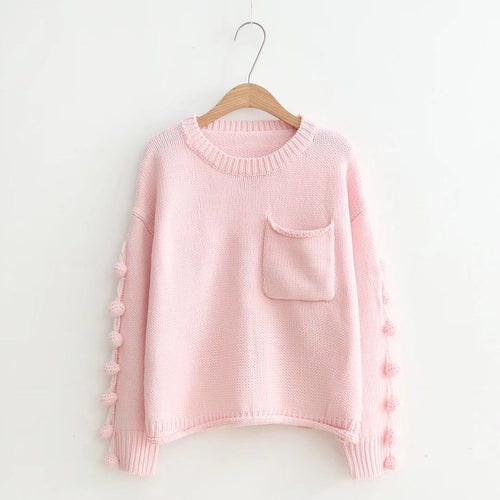 Load image into Gallery viewer, Casual Pocketed Tassel Knitted Sweater-women-wanahavit-Pink-One Size-wanahavit
