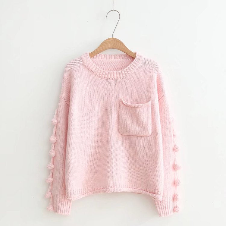 Casual Pocketed Tassel Knitted Sweater-women-wanahavit-Pink-One Size-wanahavit