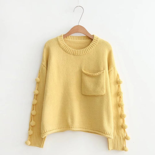 Load image into Gallery viewer, Casual Pocketed Tassel Knitted Sweater-women-wanahavit-Yellow-One Size-wanahavit
