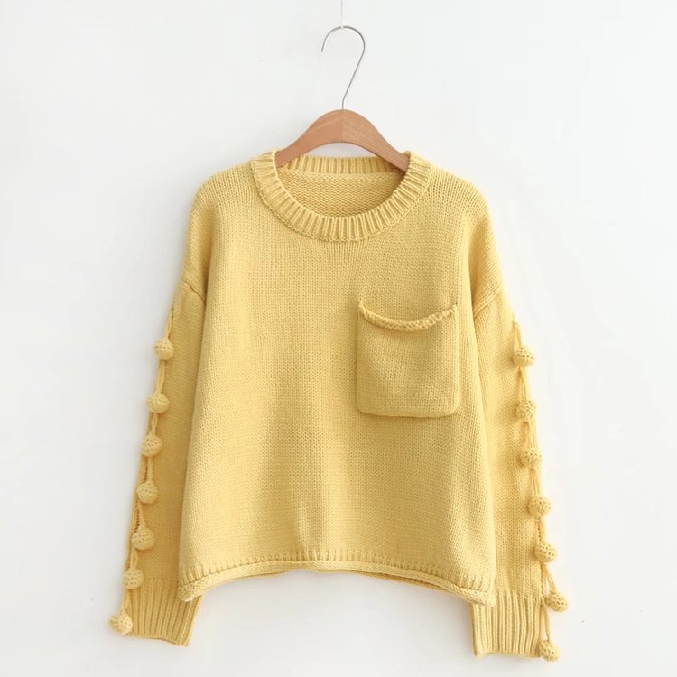 Casual Pocketed Tassel Knitted Sweater-women-wanahavit-Yellow-One Size-wanahavit