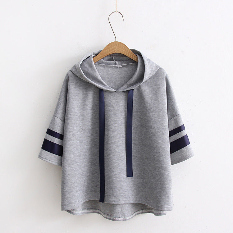Casual Striped Sleeve Loose Hooded Sweatshirt-women-wanahavit-Gray-One Size-wanahavit