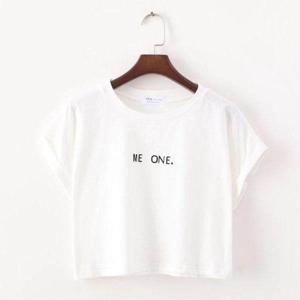 Me One Print Harajuku Style Crop Top Shirt-women-wanahavit-White-One Size-wanahavit