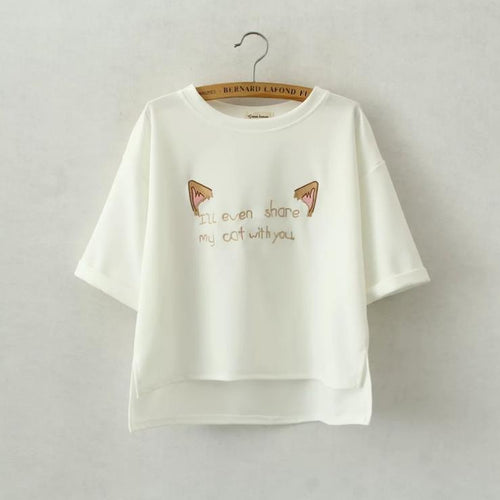 Load image into Gallery viewer, Share My Cat With You Embroidery Shirt-women-wanahavit-White-S-wanahavit
