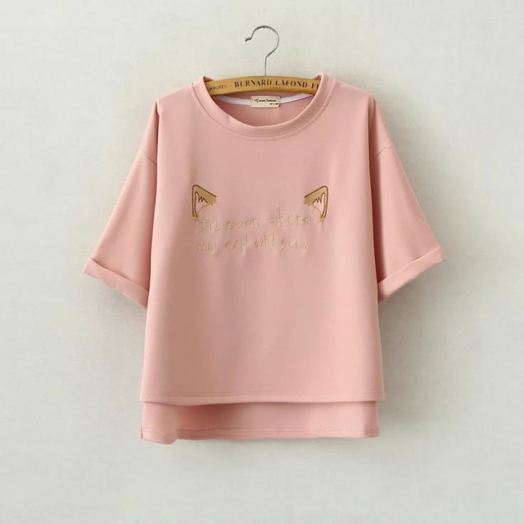 Share My Cat With You Embroidery Shirt-women-wanahavit-Pink-S-wanahavit